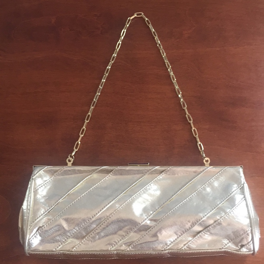Gold Leather Aldo Clutch with Hot Pink Lining